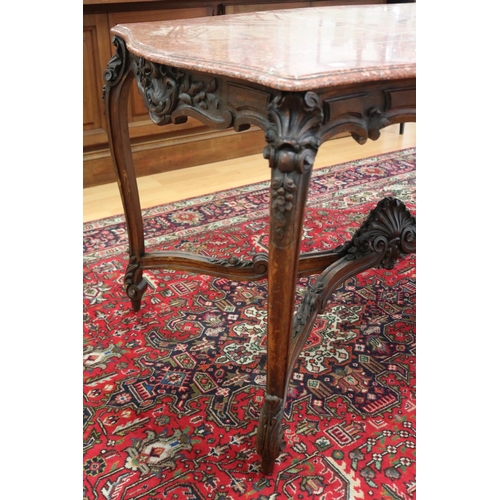 213 - Fine antique French Louis XV style marble topped centre or salon table, with cross stretcher base su... 