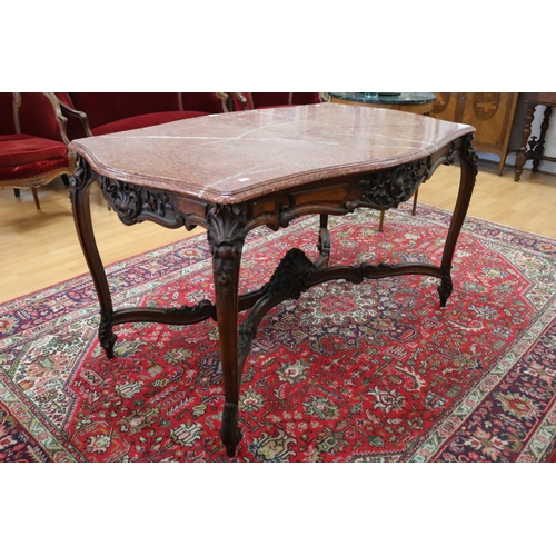 213 - Fine antique French Louis XV style marble topped centre or salon table, with cross stretcher base su... 