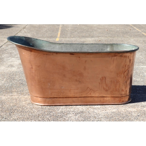 215 - Antique French copper bathtub of slipper form, in untouched original condition, approx 78cm H x 154c... 