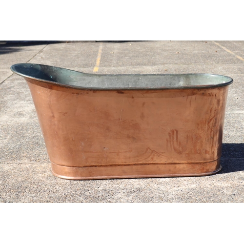 215 - Antique French copper bathtub of slipper form, in untouched original condition, approx 78cm H x 154c... 