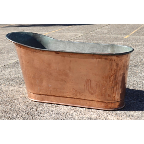 215 - Antique French copper bathtub of slipper form, in untouched original condition, approx 78cm H x 154c... 