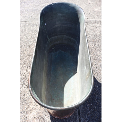 215 - Antique French copper bathtub of slipper form, in untouched original condition, approx 78cm H x 154c... 