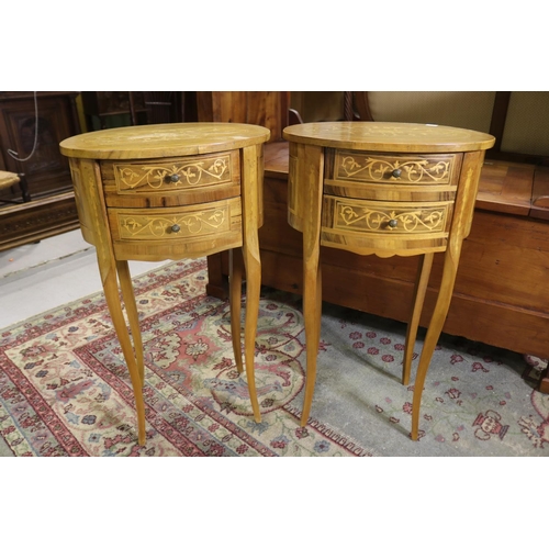 217 - Pair of French Louis XV style nightstands, of oval shape, fitted with two drawers each. approx 68cm ... 