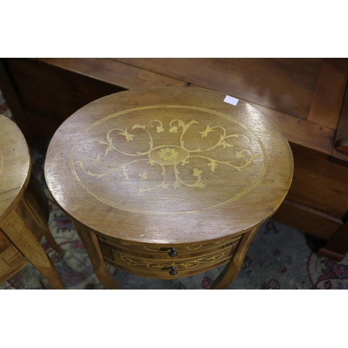 217 - Pair of French Louis XV style nightstands, of oval shape, fitted with two drawers each. approx 68cm ... 