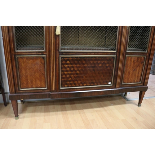 218 - J.D Seng of France - Fine antique French breakfront three door bookcase, fitted with gilt brass latt... 