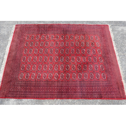 221 - Large fine handknotted wool red ground carpet, approx 352cm x 276cm