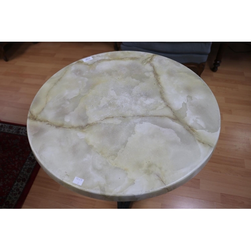 223 - French faux marble topped cast iron based based bistro, approx 72cm H x 60cm Dia