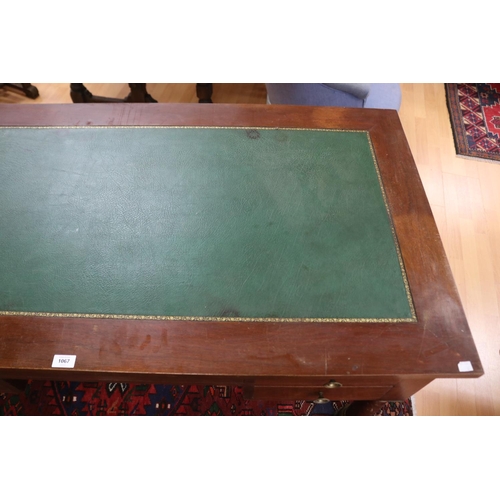 228 - French Empire style five drawer desk, with tooled green leather top surface & brass mounts, approx 7... 