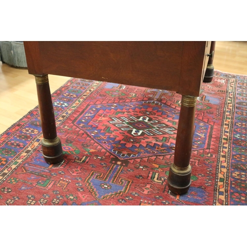 228 - French Empire style five drawer desk, with tooled green leather top surface & brass mounts, approx 7... 