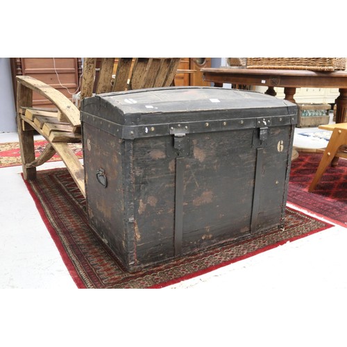 233 - Antique French dome top travel trunk, approx 62cm H x 81cm W x 51cm D