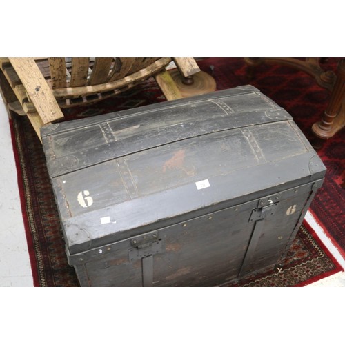 233 - Antique French dome top travel trunk, approx 62cm H x 81cm W x 51cm D