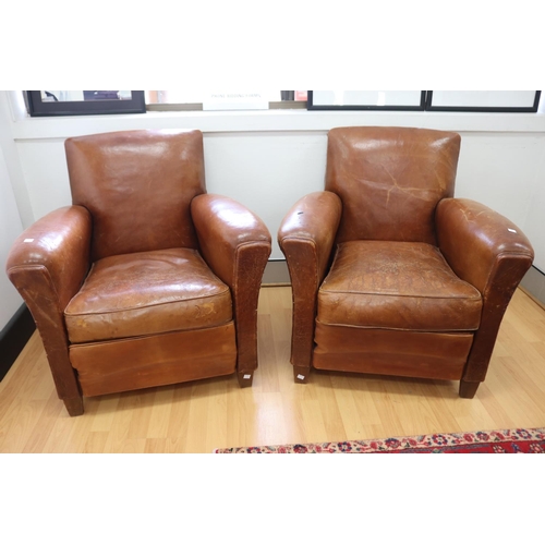 238 - Pair of original French Art Deco leather tub armchairs, showing signs of a cigarette burn hole (2)