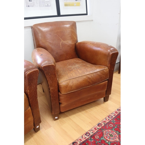 238 - Pair of original French Art Deco leather tub armchairs, showing signs of a cigarette burn hole (2)