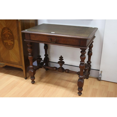 240 - Antique French Louis XIII revival oak desk, approx 74cm H x 80cm W x 54cm D