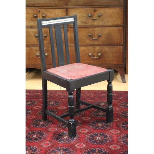 252 - Vintage ebonized slat back single chair, with silver painted back detail