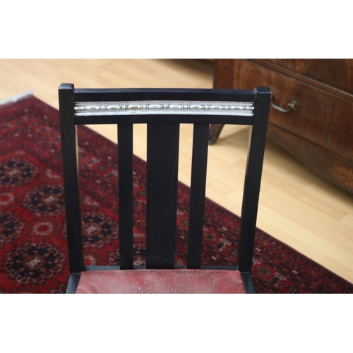 252 - Vintage ebonized slat back single chair, with silver painted back detail