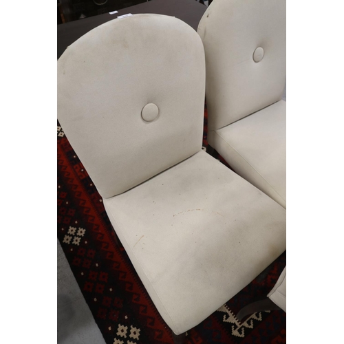 255 - Set of three upholstered dining chairs, with central deep button to each, each approx 96cm H x 50cm ... 