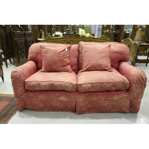 256 - Laura Ashley two seater sofa with loose sofa covers and matching cushions in Raspberry Chantilly fab... 