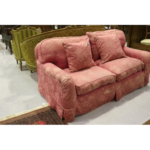 256 - Laura Ashley two seater sofa with loose sofa covers and matching cushions in Raspberry Chantilly fab... 