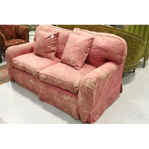 256 - Laura Ashley two seater sofa with loose sofa covers and matching cushions in Raspberry Chantilly fab... 