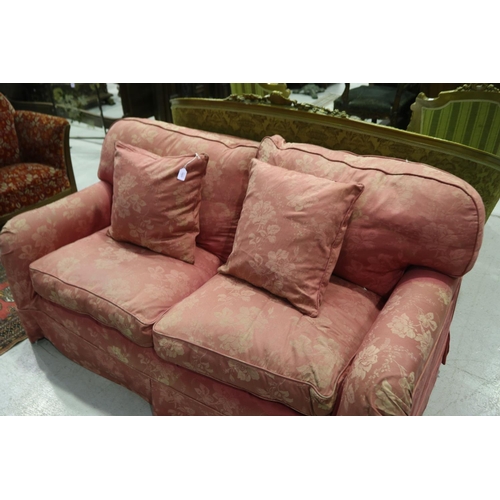 256 - Laura Ashley two seater sofa with loose sofa covers and matching cushions in Raspberry Chantilly fab... 