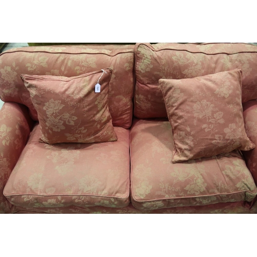 256 - Laura Ashley two seater sofa with loose sofa covers and matching cushions in Raspberry Chantilly fab... 