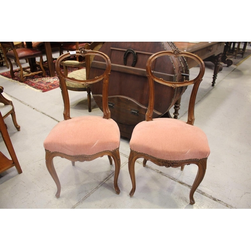 265 - Pair of antique French walnut boudoir chairs, approx 89cm H x 47cm W x 50cm D (2)