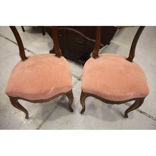 265 - Pair of antique French walnut boudoir chairs, approx 89cm H x 47cm W x 50cm D (2)