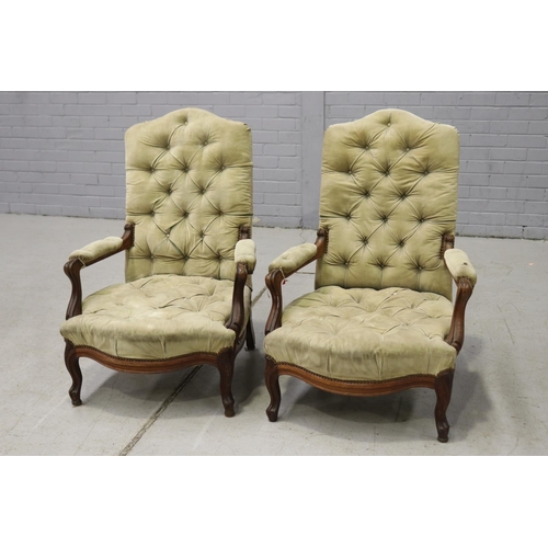 268 - Pair of antique upholstered armchairs, AF to one arm (2)