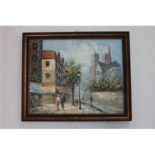 274 - Burnett, two oils on canvas, Street scenes, both signed lower left, each approx 30cm x 38cm