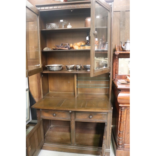 277 - Vintage combination bookcase cabinet, approx 197cm H x 98cm W x 50cm D