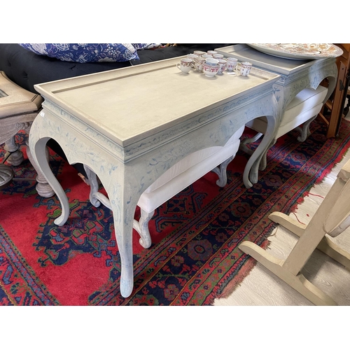 664 - New pale blue painted console table, approx 77cm H x 114cm W x 62cm D