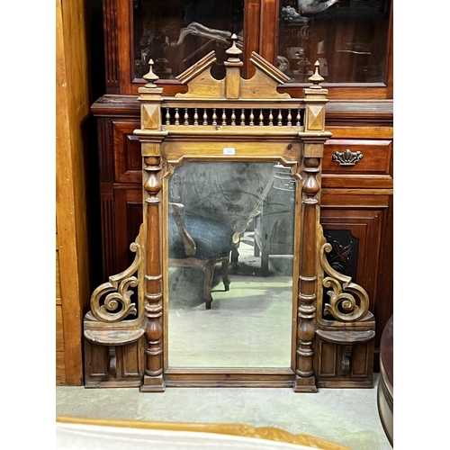 667 - Antique carved wood over mantle mirror, approx 131cm H x 110cm W