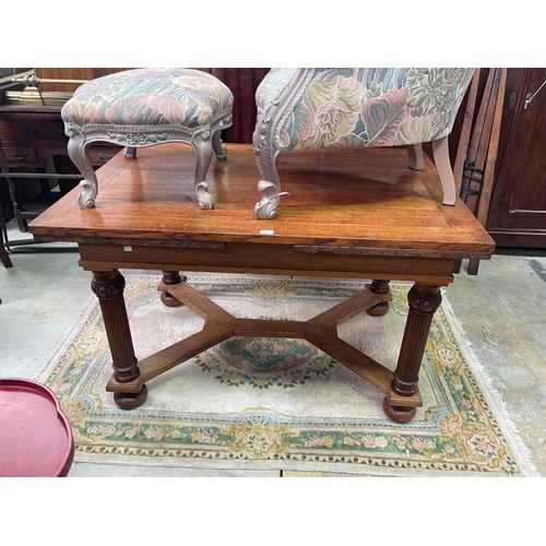 678 - Antique Austrian secessionist oak and rosewood drawer leaf dining table, circa 1910, approx 80 cm hi... 