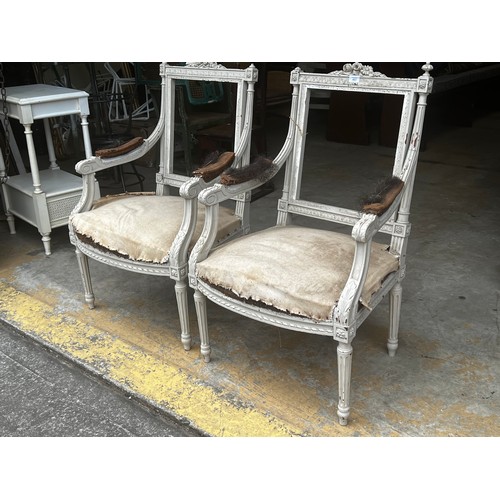 681 - Pair of antique French Louis XVI revival painted frame arm chairs (2)