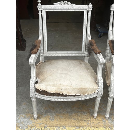 681 - Pair of antique French Louis XVI revival painted frame arm chairs (2)