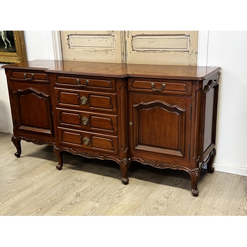 743 - French Louis XV style breakfront buffet, fitted with a central bank of four drawers, lined for flatw... 