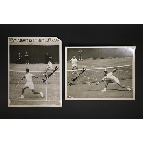 1114 - Black and white photograph of Ken Rosewall and Vic Seixas (USA) at the Davis Cup Challenge West Side... 