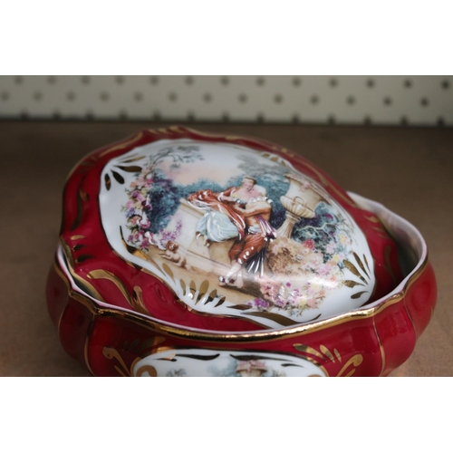 2 - Limoges porcelain lidded box, approx 8cm H x 17cm W