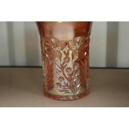 35 - Marigold carnival glass tumbler, approx 11cm H