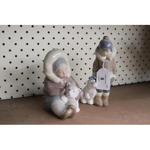 6 - Lladro porcelain figures of eskimo children, approx 15cm H and shorter (2)