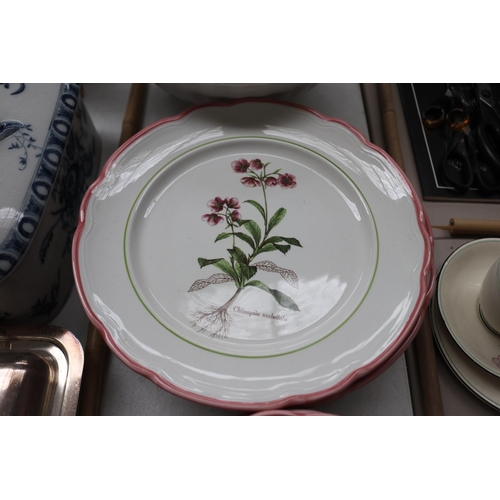 114 - Italian pottery Botantical bowl and plates, approx 13cm H x 31cm Dia and smaller