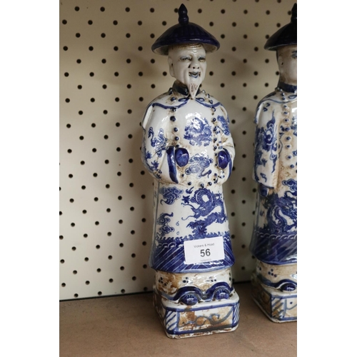 56 - Three Chinese porcelain standing figures, each approx 31cm H (3)