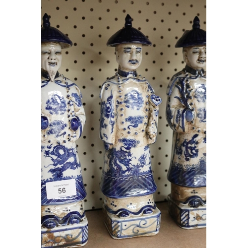 56 - Three Chinese porcelain standing figures, each approx 31cm H (3)