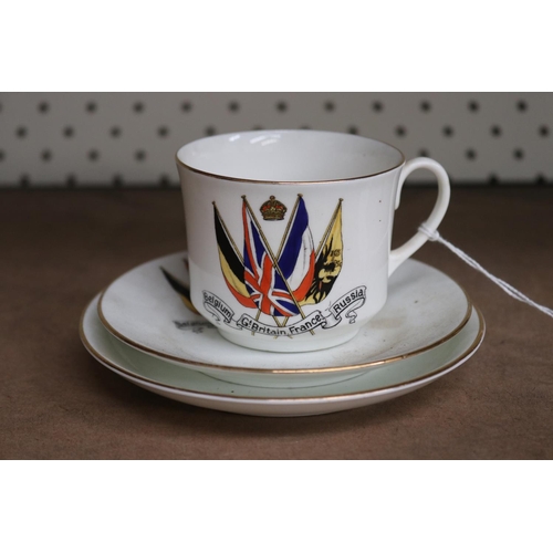 72 - Aynsley Allies, Belgium, Great Britain, France and Russia cup, saucer and plate approx 10 cm H