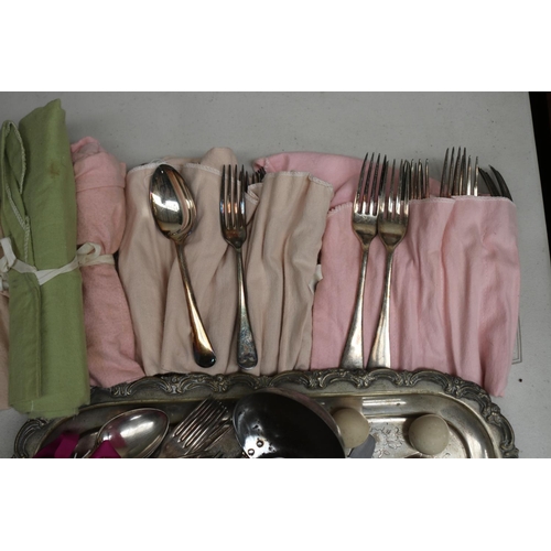 127 - Silver plate tray and cutlery etc, tray approx 41cm x 31cm