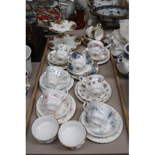 145 - Assortment of Royal Albert china, to include a tiered cake stand, sugar bowl, various cups and sauce... 