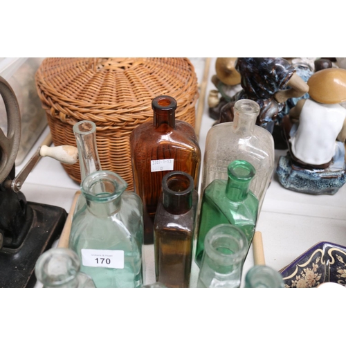 170 - Assortment of antique and vintage glass bottles, approx 21cm H and shorter