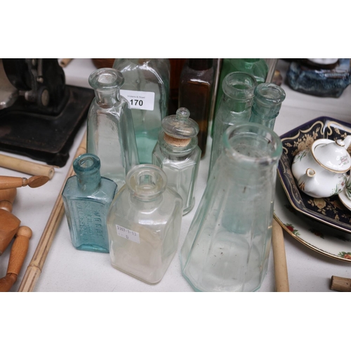 170 - Assortment of antique and vintage glass bottles, approx 21cm H and shorter