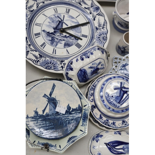 184 - Selection of Dutch Delft ware, to include Quartz wall clock plate, basket, molds, etc, approx 26cm D... 